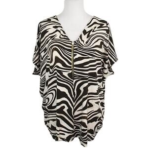MICHAEL KORS Brown Zebra Print V-Neck Dolman Blouse Top Women's Size XL